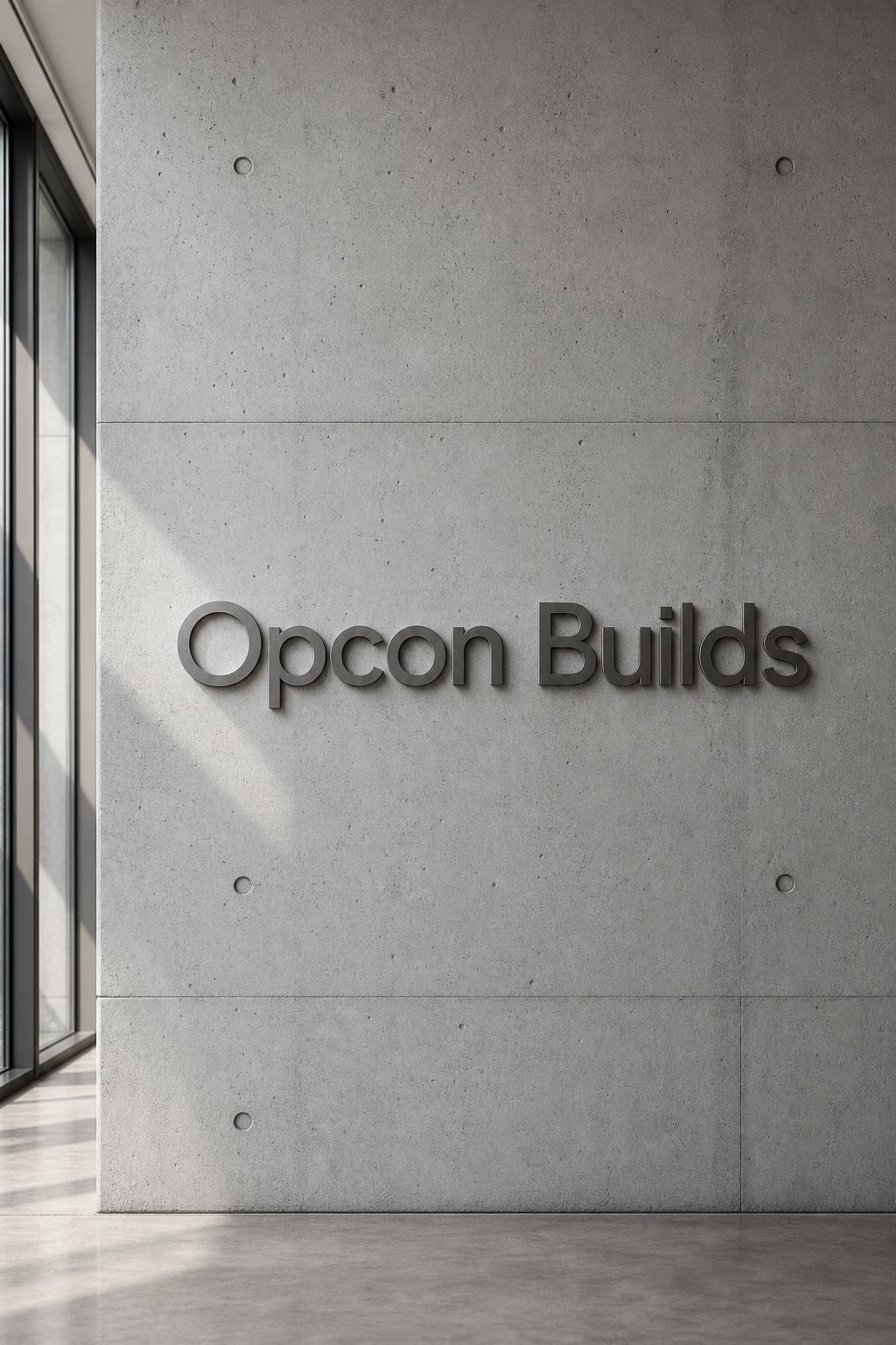 Opcon Builds signage on a polished concrete wall