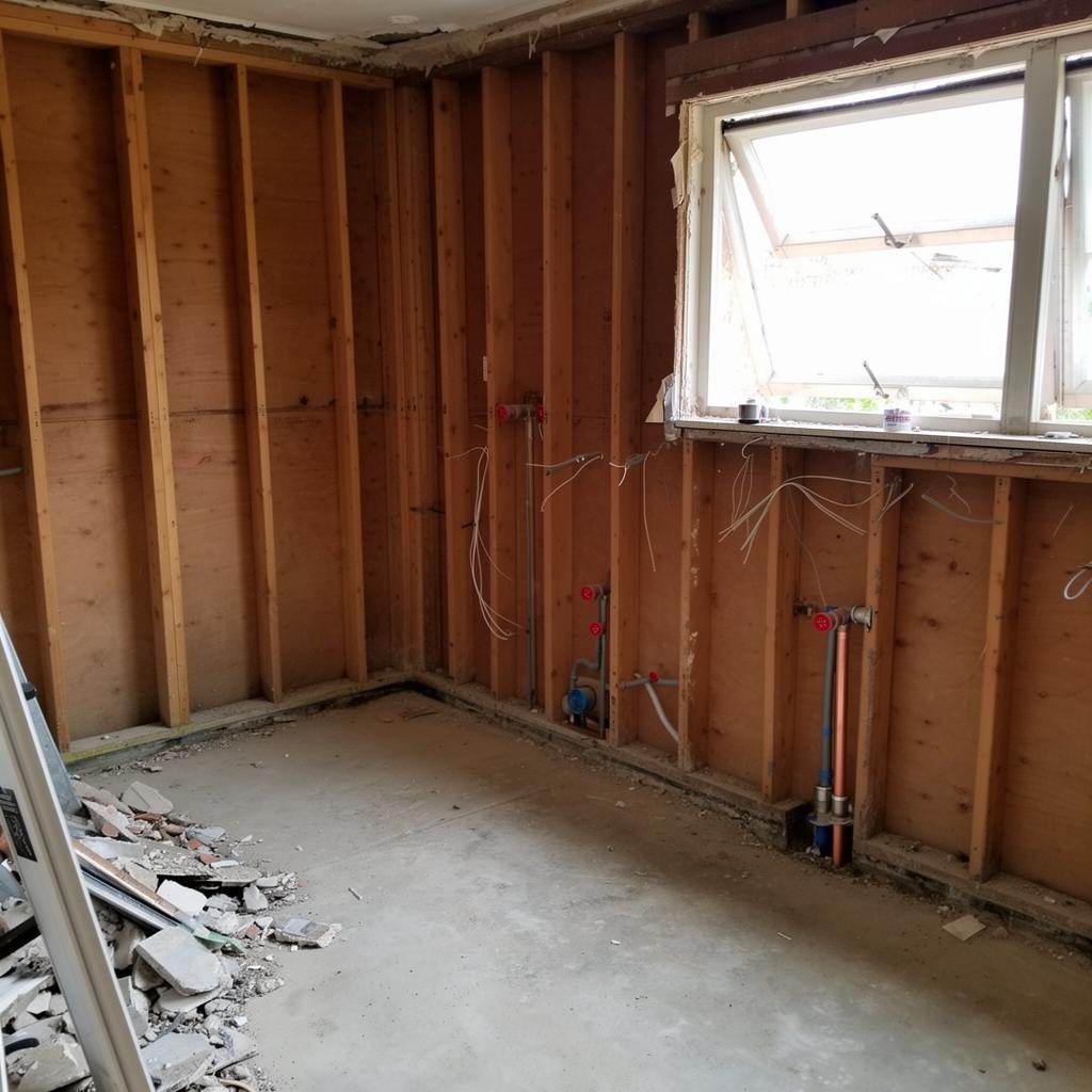 Sydney bathroom gutted back to studs and substrate during a complete makeover demolition